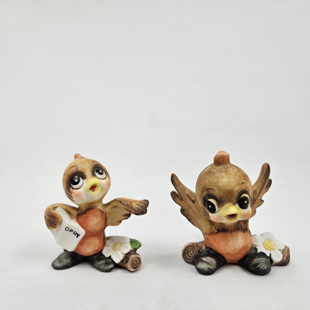 Vintage Ceramic Singing Robin Bird Figurines Anthropomorphic Josef Originals